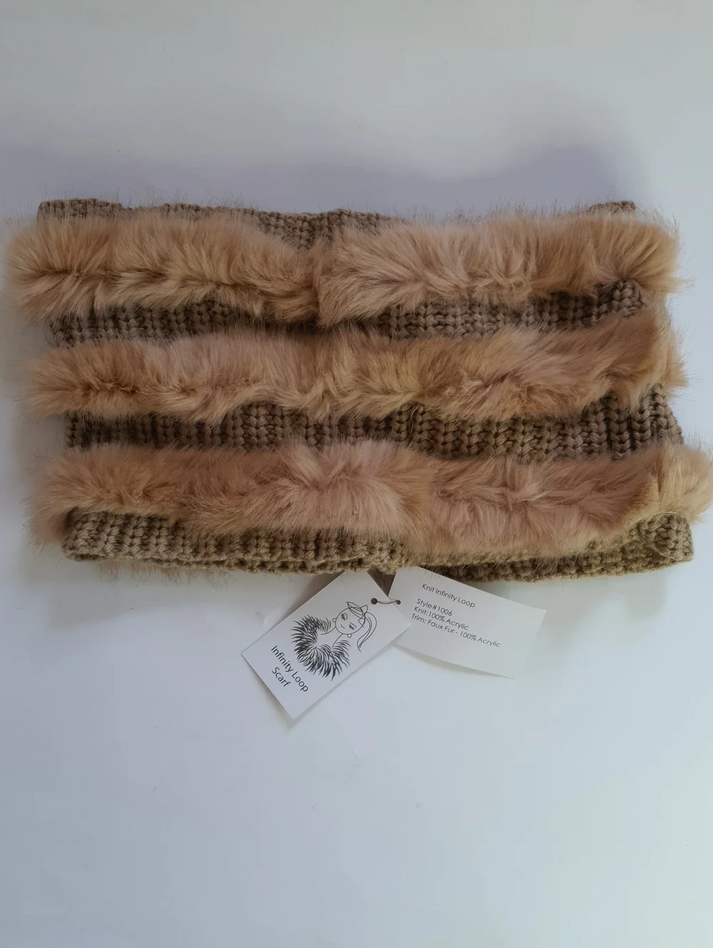 Faux Fur Knit Infinity Scarf - Beige + Free Gift